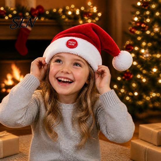 Dancing Santa Cap Singing And Hat, Animated Musical Christmas Hat Soft Festive Costume Prop with Press-to-Activate Motion, Plush Holiday Party