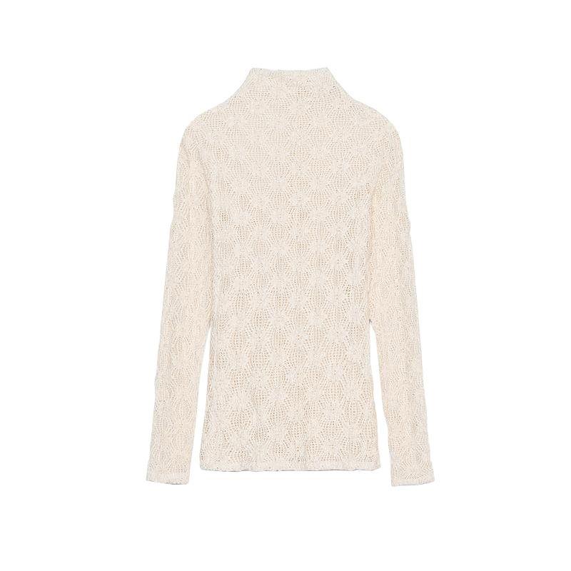 Spring New Women's Clothing French Style Design Pure Color Lace Long Sleeves Turtleneck Basic Style Tops 4886002