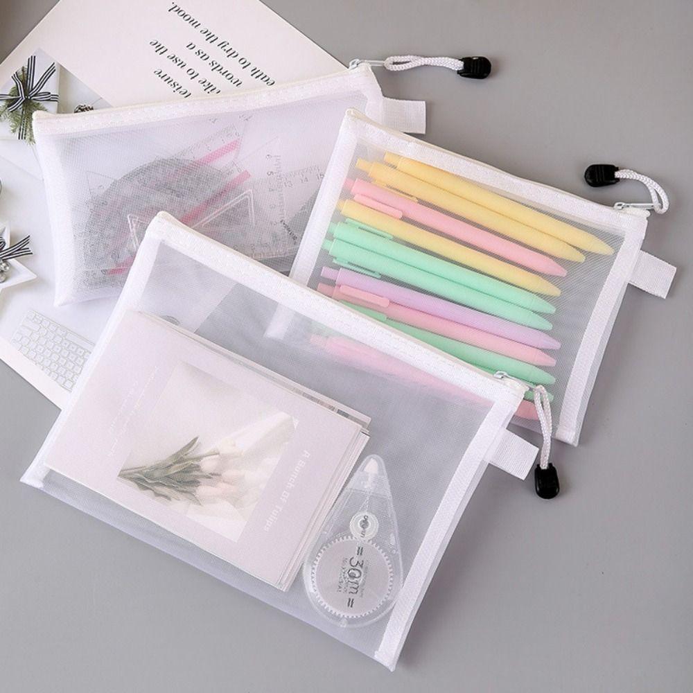 Mesh Pen Bag Nylon Document Bag Office School Supplies Zipper Pencil Case  Stationery