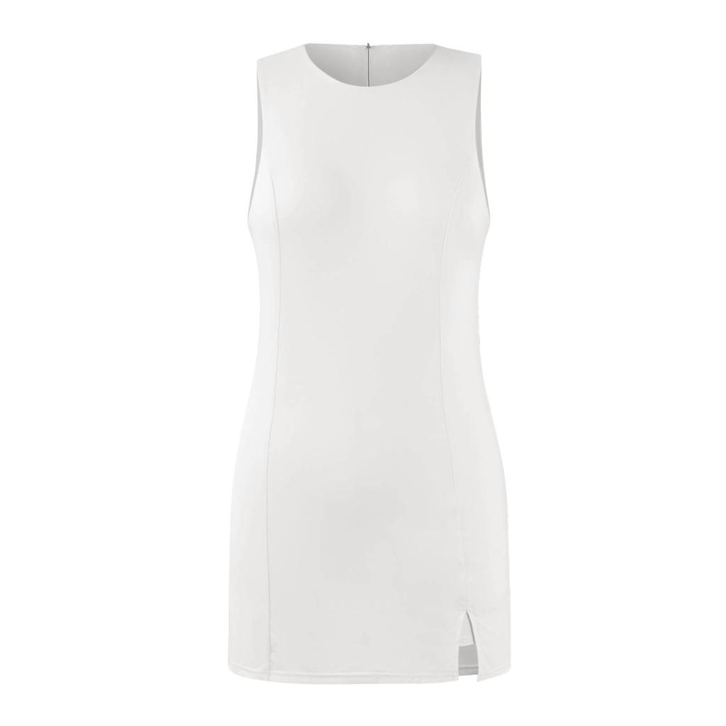 Women Tennis Dress Summer Workout Dress Athletic Sleeveless Fitted Slit Active Dresses Built In Shorts