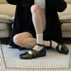 Autumn design cross-strap wedge single shoes women's niche retro small leather shoes shallow mouth inner increase Mary Jane shoes