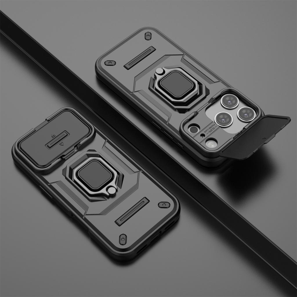 For iPhone 17 Pro Case PC+TPU Kickstand Phone Protector with Lens Cover