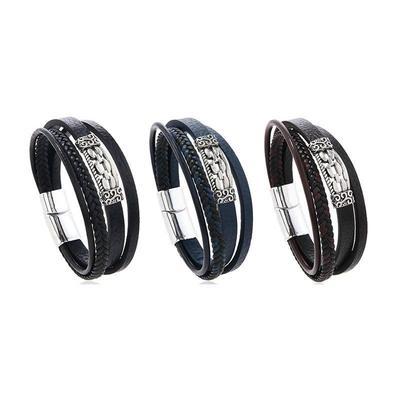 Retro Totem Braided PU Leather Magnetic Bracelet for Men
