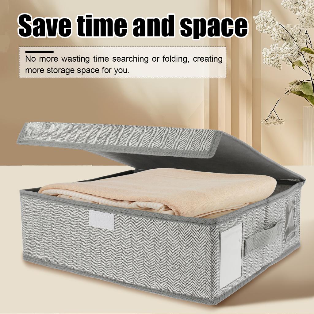 4Pcs Sheet Storage Box Organizer Foldable Window Label Blanket Bed Sheet Organizer Box Wardrobe Bed Clothes Storage Organizer