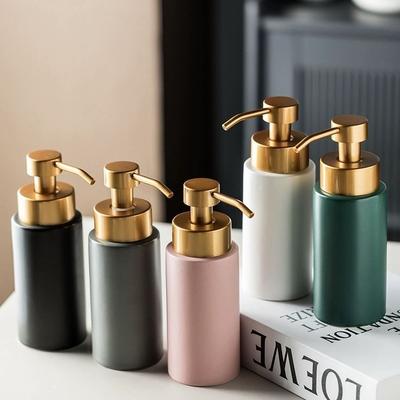 Creative Cylindrical Ceramic Lotion Bottle Hotel Bathroom Portable Shampoo Bottle Gold Press Soap Dispenser Bathroom Accessories