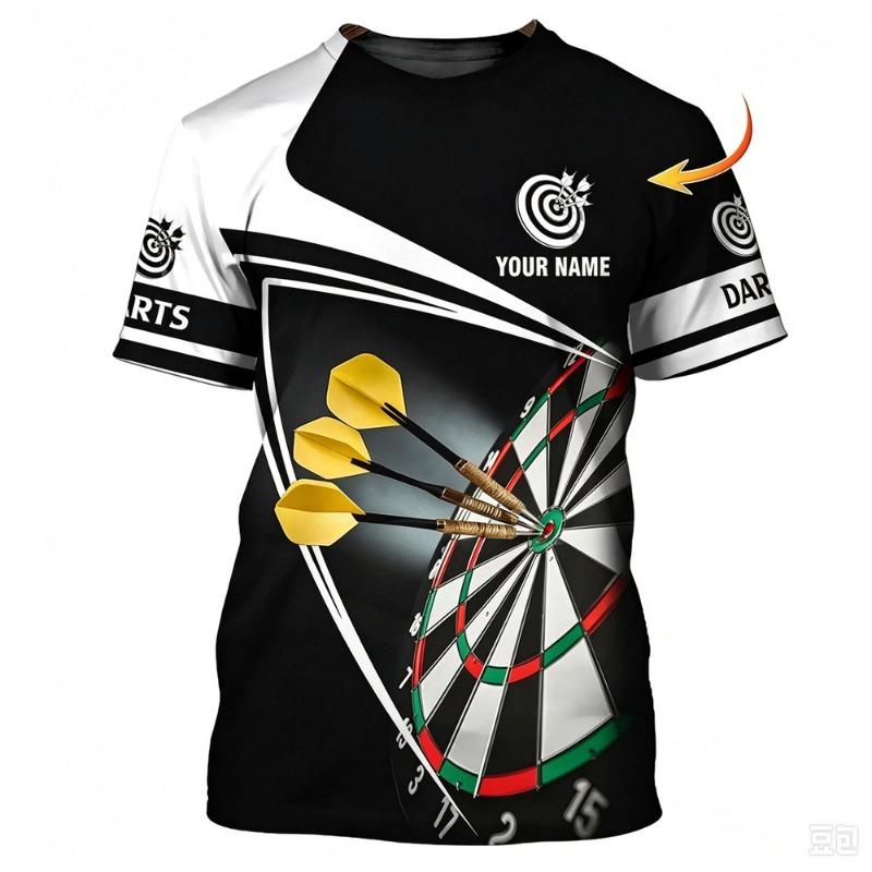 3D Print Cool Flame Design Dart T-shirt For Men Custom Your Name Training And Leisure Tee Shirt Round Neck Short Sleeve 2026