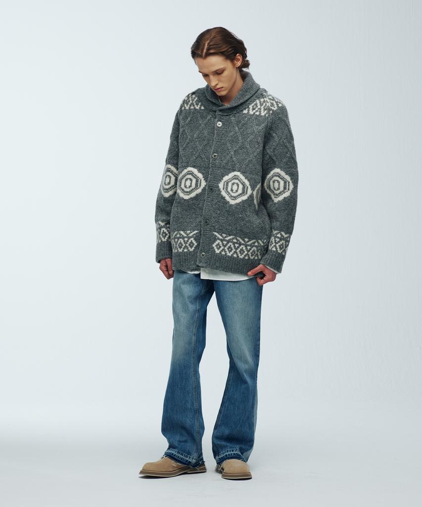 Knitted Bulky Wool Cowichan Jacket Cardigan Grey