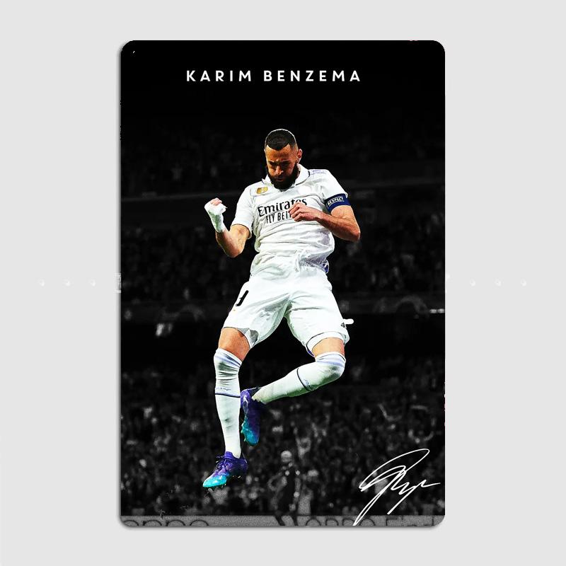 Karim Benzema Football Player Vintage Retro Metal Poster Sign Garage Club Custom Wall Decor Tin Room Decor Home Decor