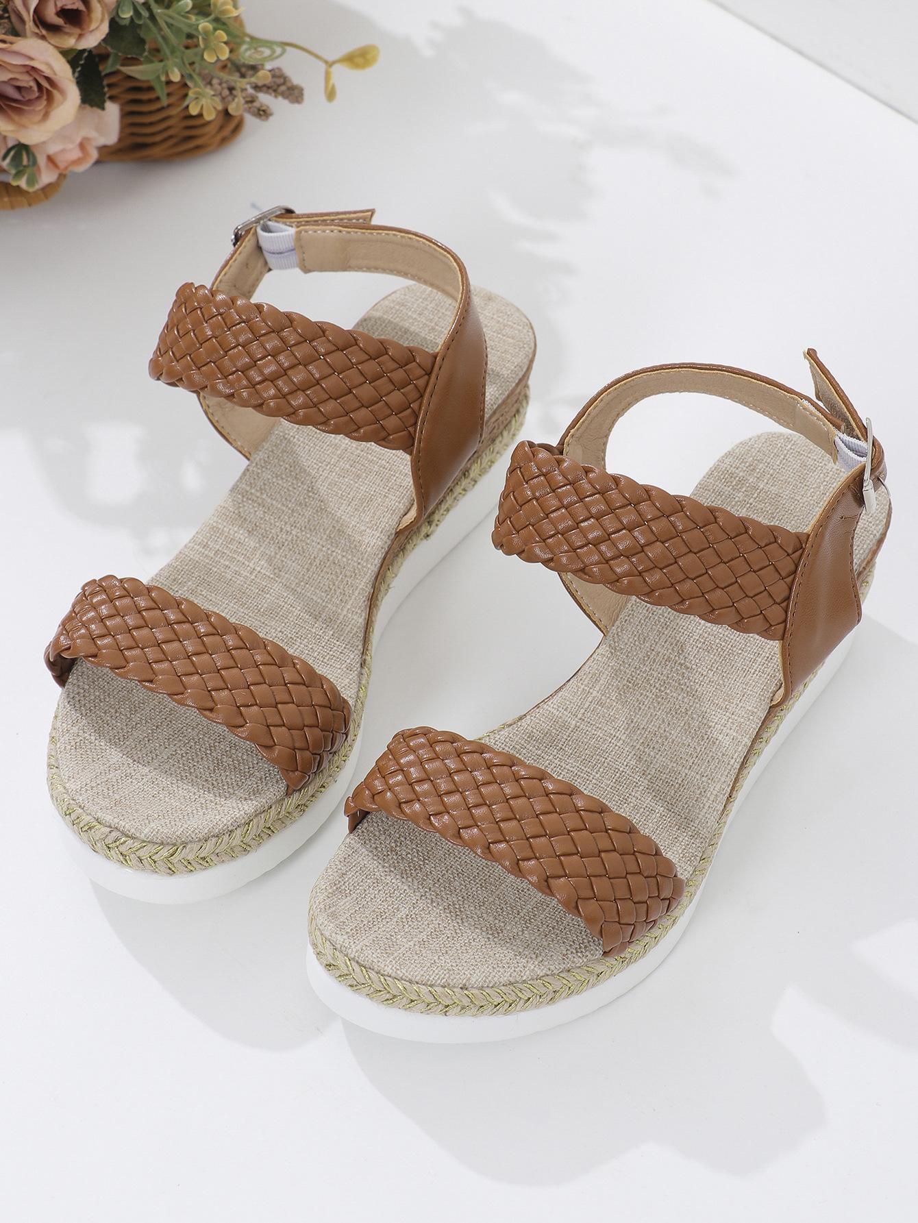 

Сандалии женские 2024 года, водонепроницаемые, с каблуком-мешком из плетеной пеньковой веревки, с пряжкой, на танкетке, таблица 43 43