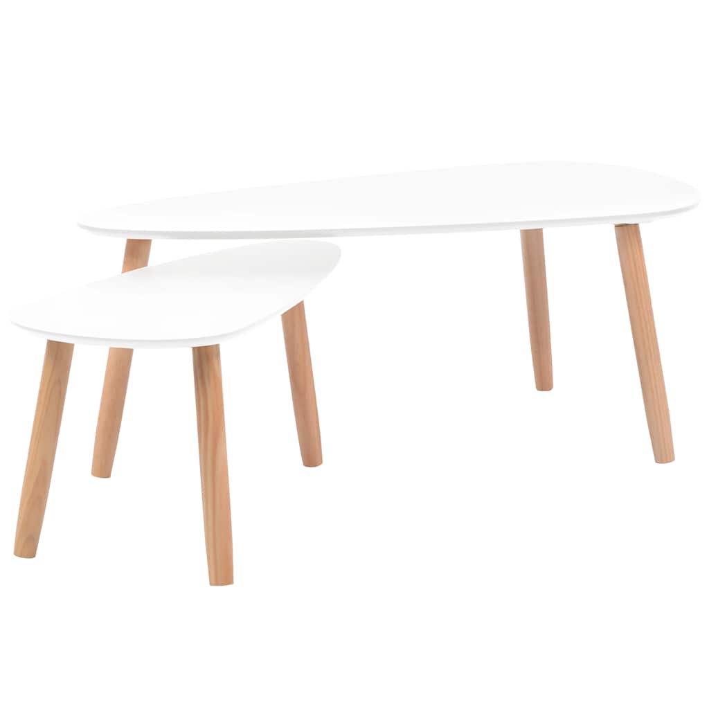 2 Piece Coffee Table Set Solid Pine Wood White