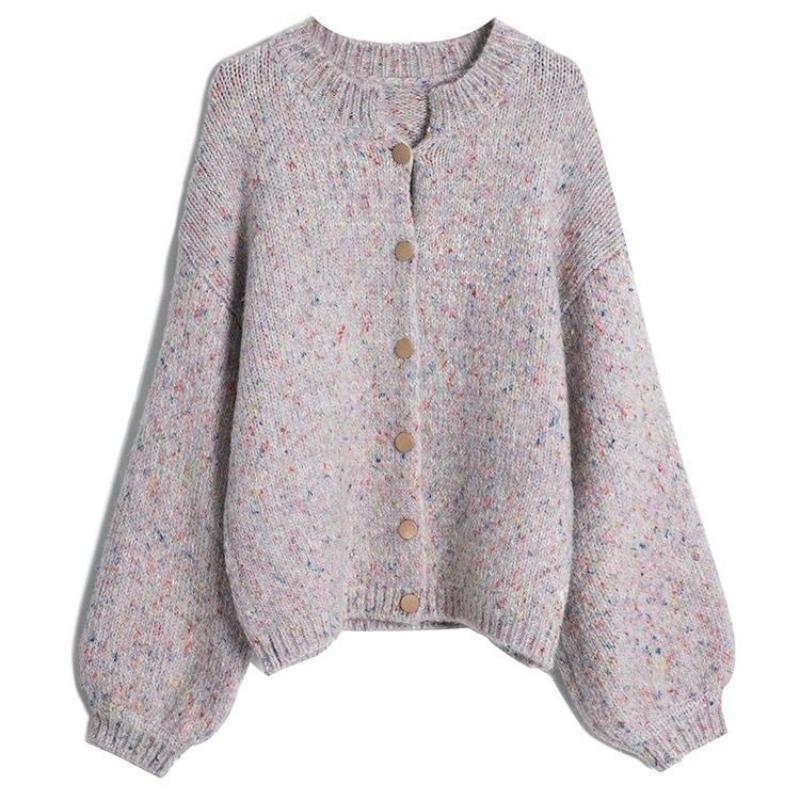 

Женские цветочные винтажные свитера в ленивом стиле, свободный свитер с рукавами-фонариками, зимний универсальный женский кардиган на одной пуговице XL лавандовый