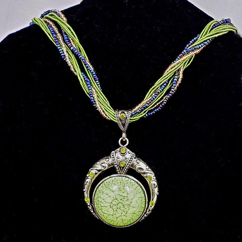 Bohemian Peacock Gemstone Pendant Necklace, Ethnic Retro-Style Jewelry