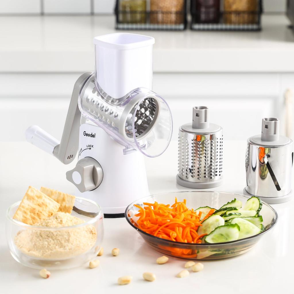 Geedel Vegetable Slicer Set with 3 Interchangeable Includes Daikon Radish Cheese and Carrot Julienne Slicer Blades, Grater, Grater,
