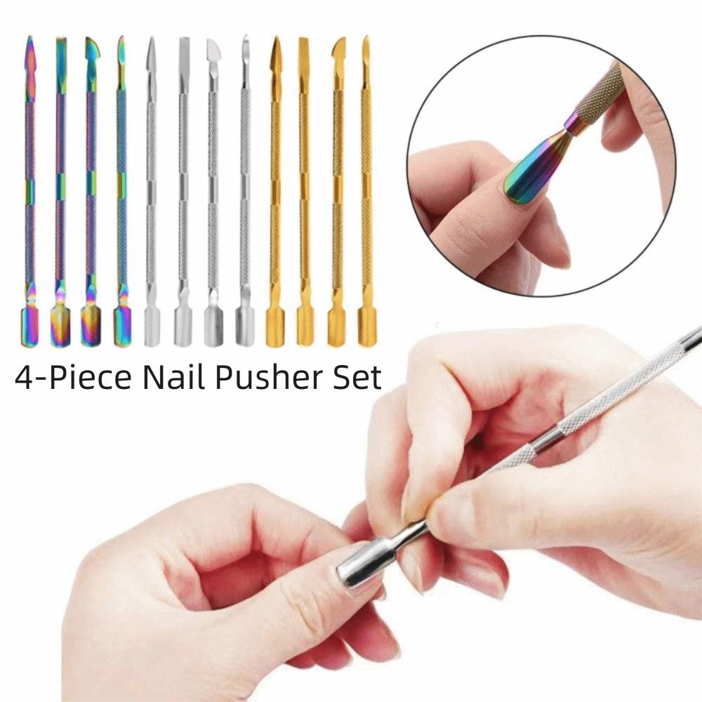 Stainless Steel Cuticle Pusher Double-Sided Double-Ended Dead Skin Remover Multicolor Beveled Steel Nail Art Tool Nail Care