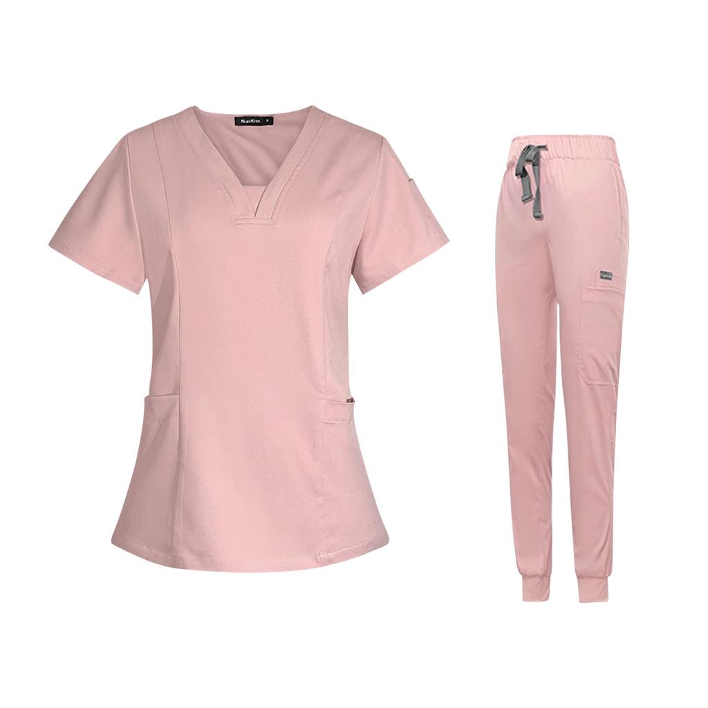 Female Scrub Set, V Neckline Machine Washable Beauty Parlour Comfortable with Multi Pockets Nurse