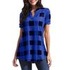 Women Casual Plaid Printed Short Sleeve V-Neck Irregular Hem Blouse T-Shirt Tops