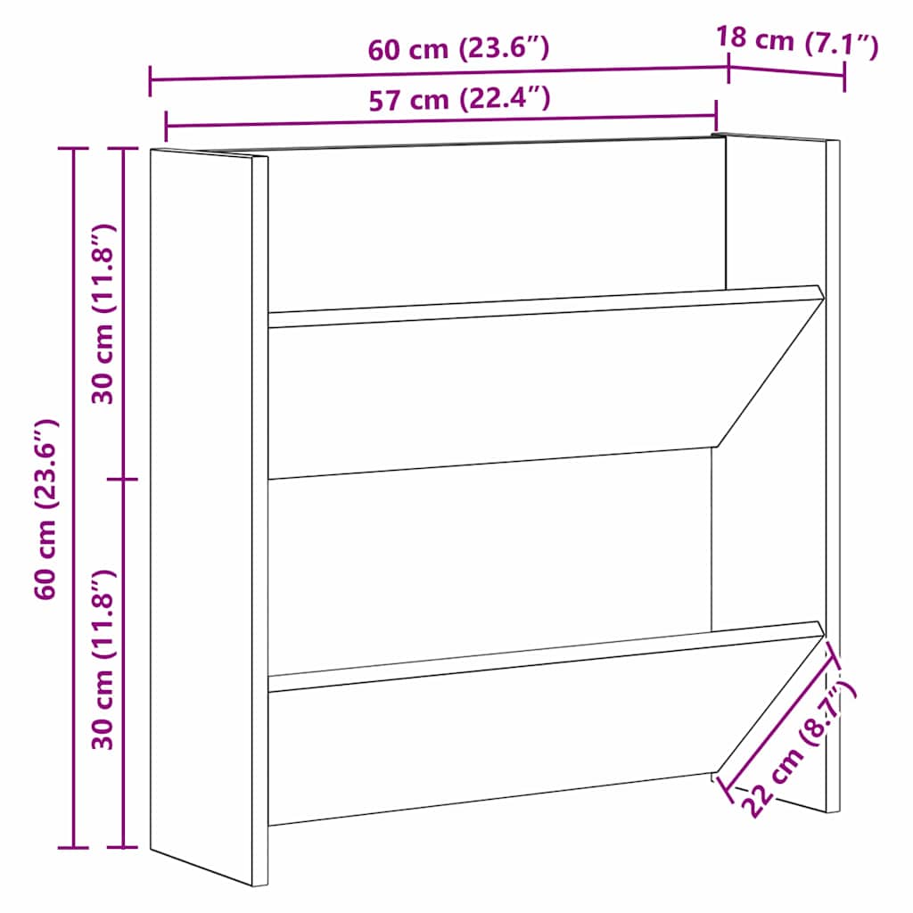 Shoe Cabinet Black Oak Effect 60 x 18 x 60 cm Engineered Wood