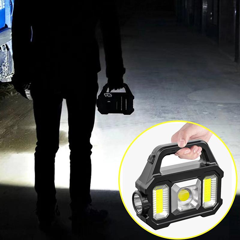 Solar Rechargeable Flashlight Zoomable Waterproof COB LED Torch Brightly Light Portable Powerful Lantern for Camping
