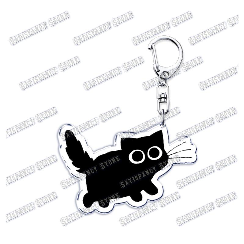Cute Kawaii Little Black Cat Acrylic Keychains Funny Pet Kitty Keyring for Accessories Bag Pendant Key Chain Jewelry Fans Gifts