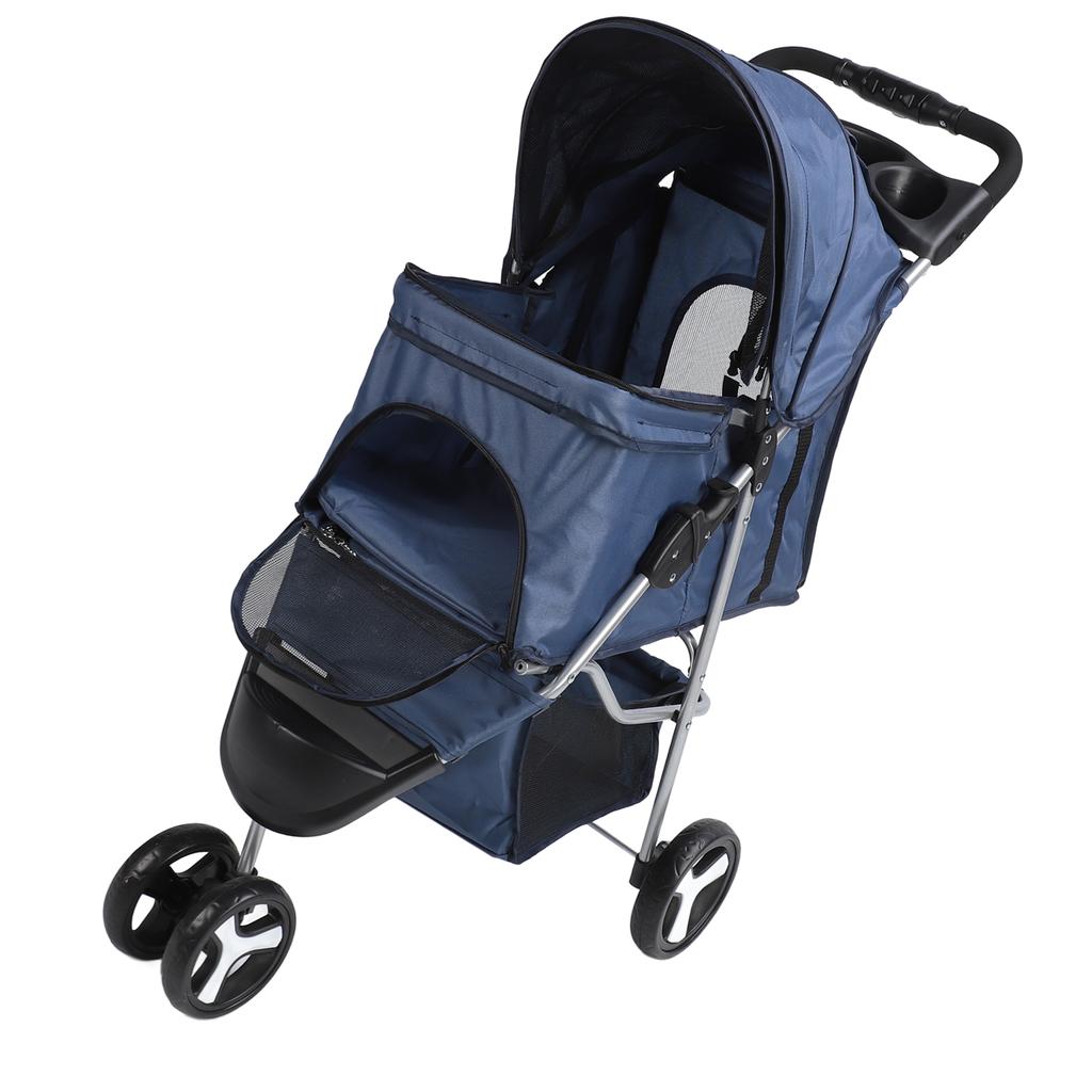 Pet Stroller Foldable Breathable Visible Mesh Dog Cat Carrier Cart with Storage Basket and Cup Holder for Outdoor