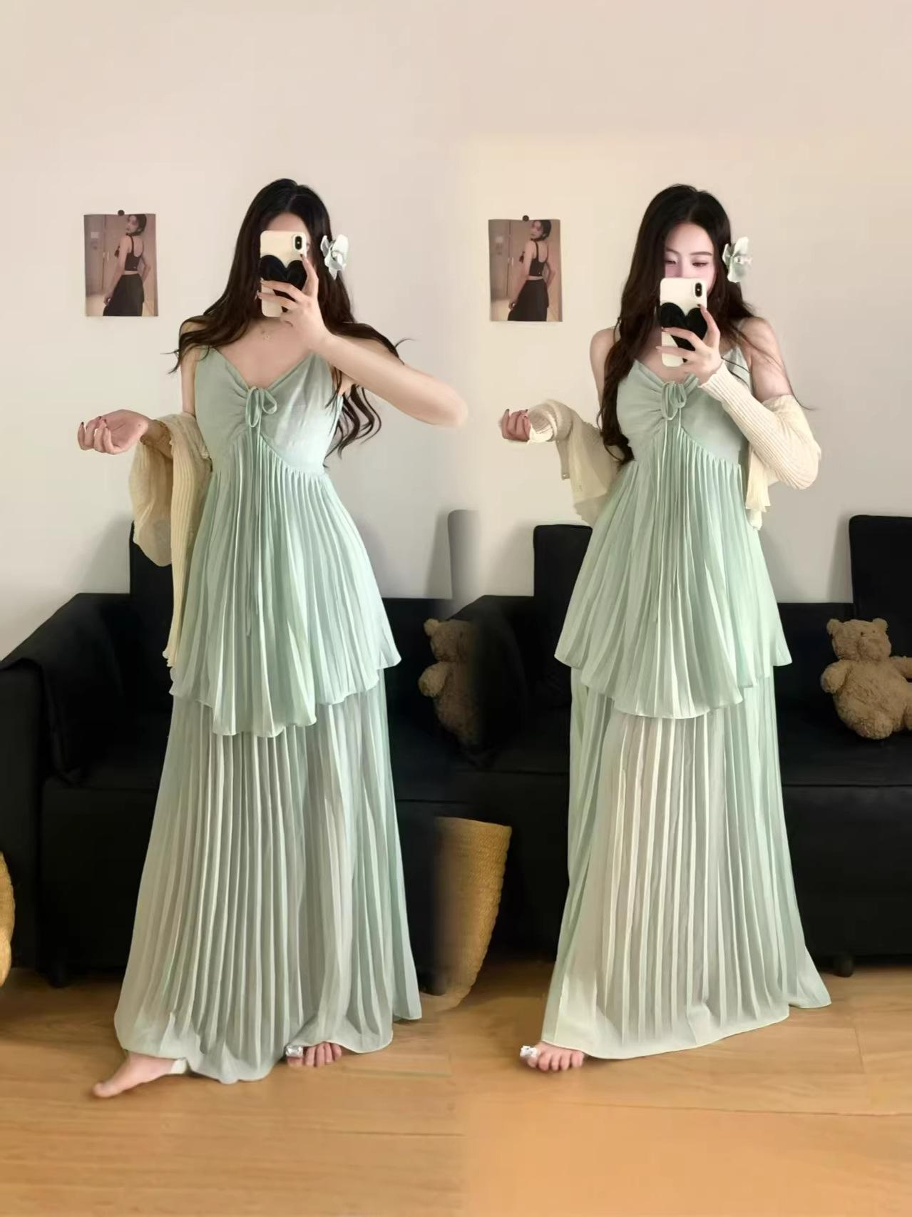 Plus Size Fairy-Style Pleated Seaside Two-Piece Summer Dress XXXXL