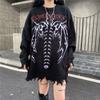 Goth Oversize Knitted Sweater Women Grunge Streetwear Black Graphic Pullover Gothic Grey Y2k Long Sleeve Top Winter