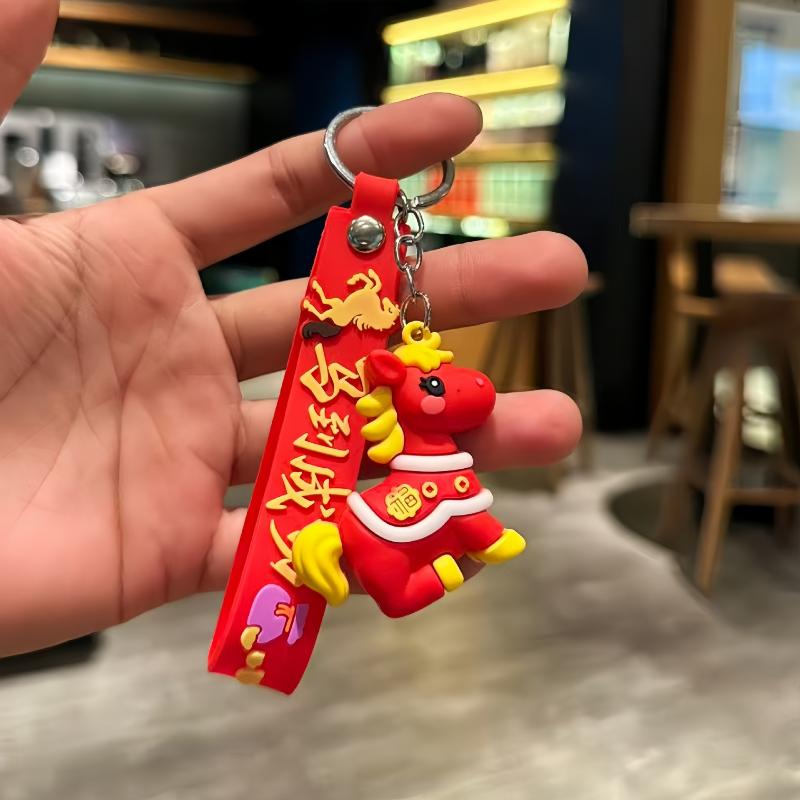 Söt Tecknad Häst Nyckelring Zodiak Häst Berlocker Bilnyckelring Mode Ryggsäck Hänge Dekorationstillbehör Nyårsgåva