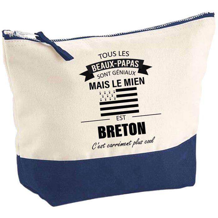 Trousse de maquillage - PLANETEE - Beau-Papa Breton (fond bleu) - Grand format - Coton - Impression HD (Fabriquée en France)