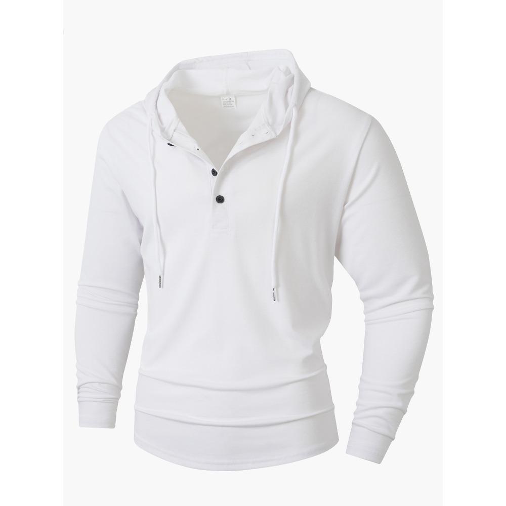 Erkek Spor, Günlük ve Fitness Kapüşonlu Düğmeli Uzun Kollu Tişört ve Kapüşonlu Sweatshirt