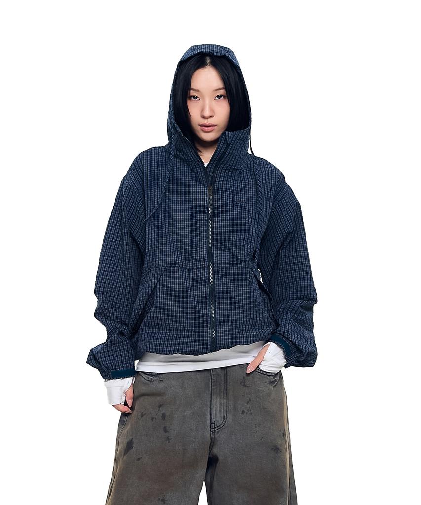 Aakam Karierte Kapuzenjacke (Marine)