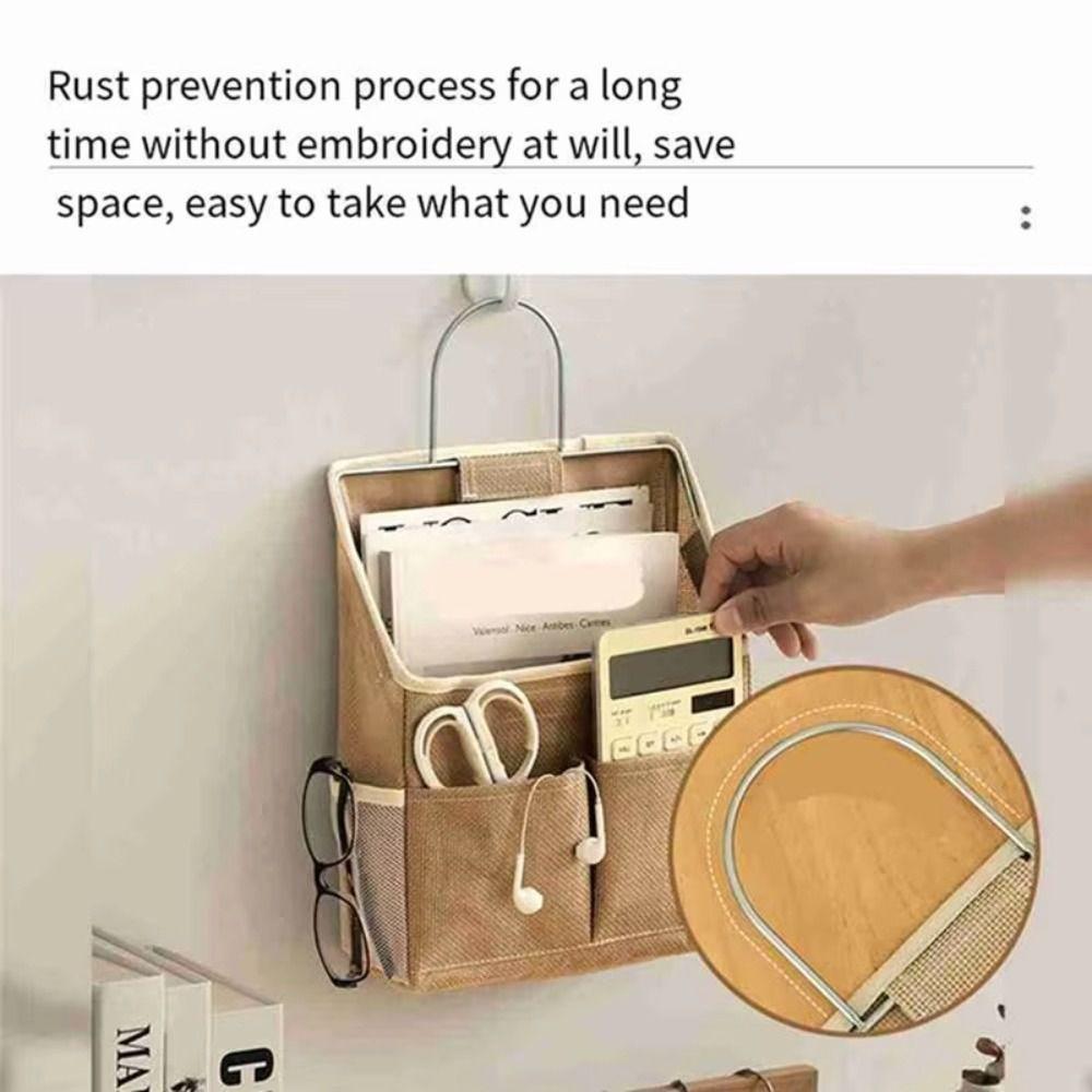 Multifunctional Hanging Storage Bag with Pockets Cotton Linen Fabric Storage Basket Space Saving Waterproof