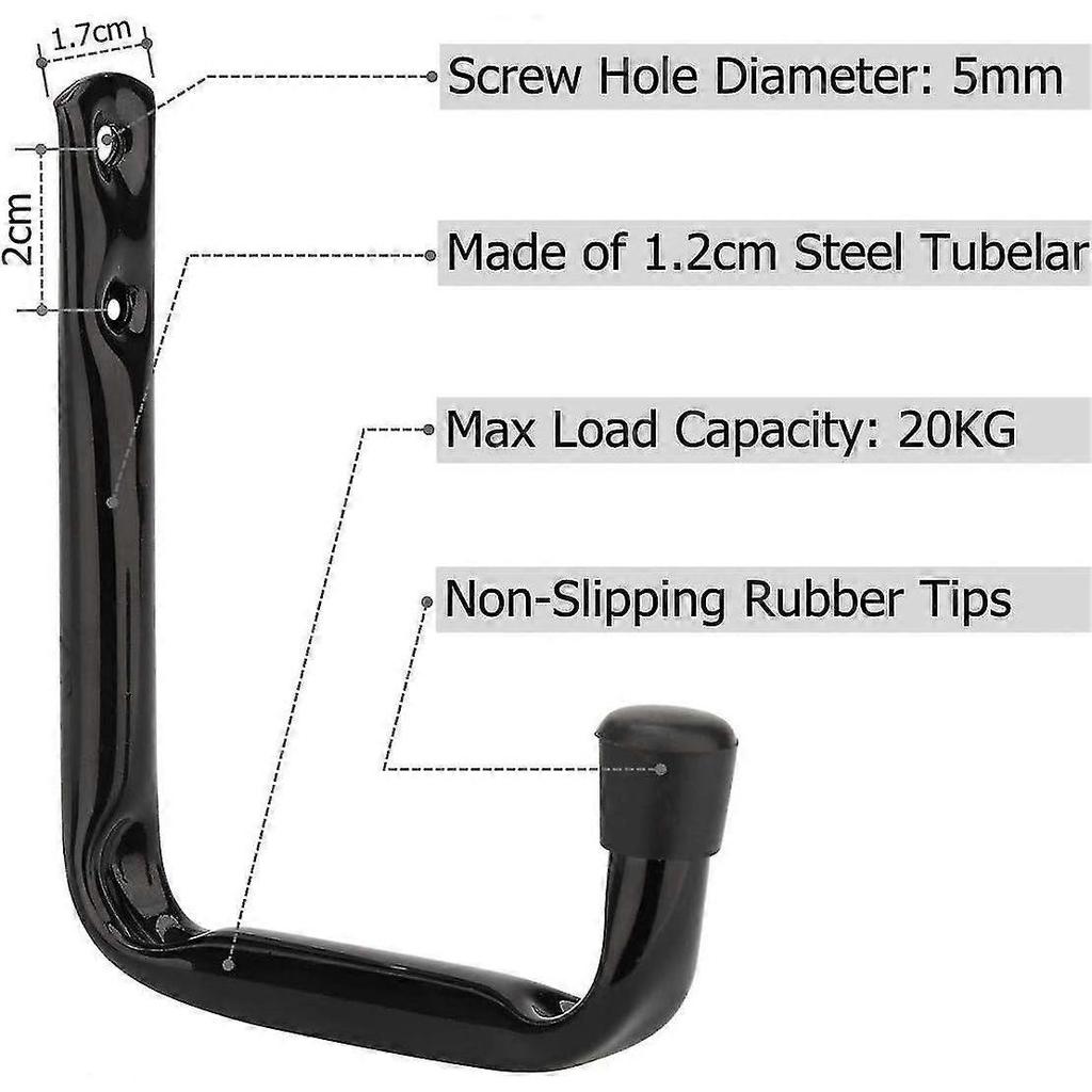6 Pack Heavy Duty J Shape Wall Hooks For Garage Storage (11.5cm X 10cm) - DD
