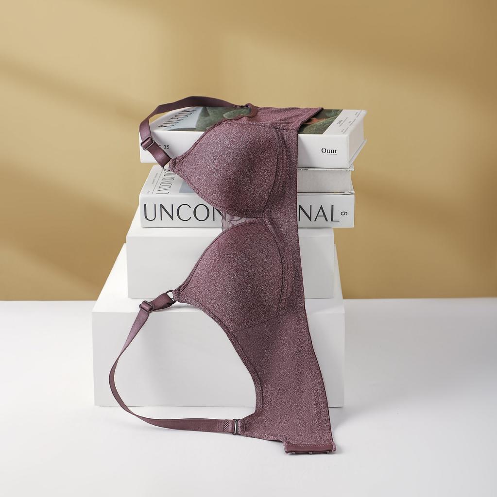 No steel ring bra smooth surface thin cup gathering anti-light three-breasted middle-aged and elderly bra factory