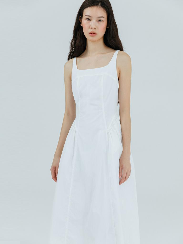 Etmont Volume Shirring Sleeveless Dress Ivory