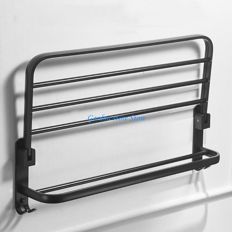 B0KB Space Aluminum Towel Holder Multilayer Towel Bar Wall Hanging Storage Rack for Kitchen Bathroom Easy to Install Durable