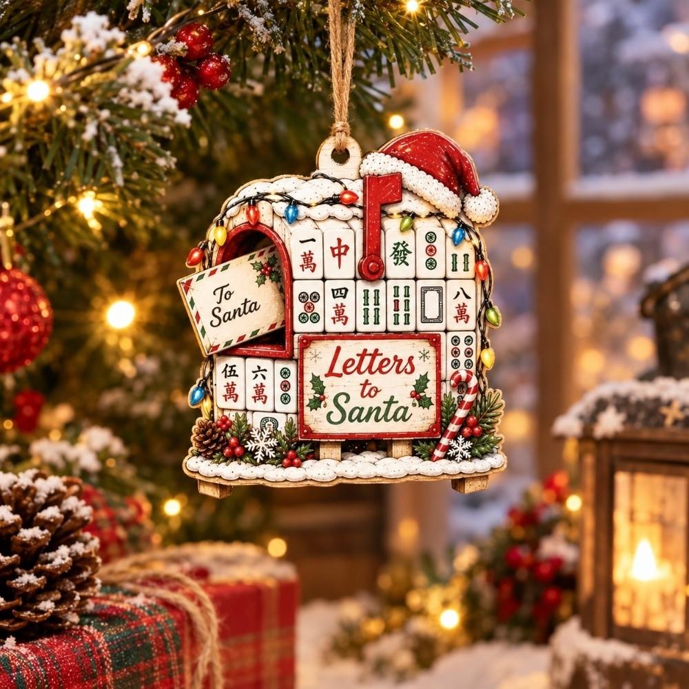 Mahjong Theme Christmas Hanging Decoration Wooden Xmas Pendant Christmas Tree Ornaments Christmas