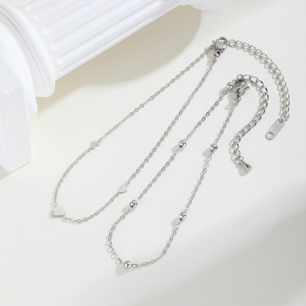 Minimalist Heart Beaded Chain Anklet for Women Girl, Stainless Steel Gold Plated Ankle Bracelet, Foot Jewelry Summer Accessories