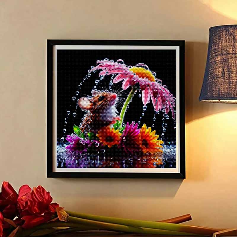 New Arrival 5D DIY Full Circle Diamond Painting "Mouse and Flower" Embroidery Cross Stitch Home Decor Gift