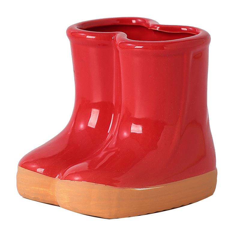 Ceramic Flower Pot Flower Vase Crude Pottery Cartoon Boots Rain Boots Shoes Floral Arrangement Accessories Garden Pot