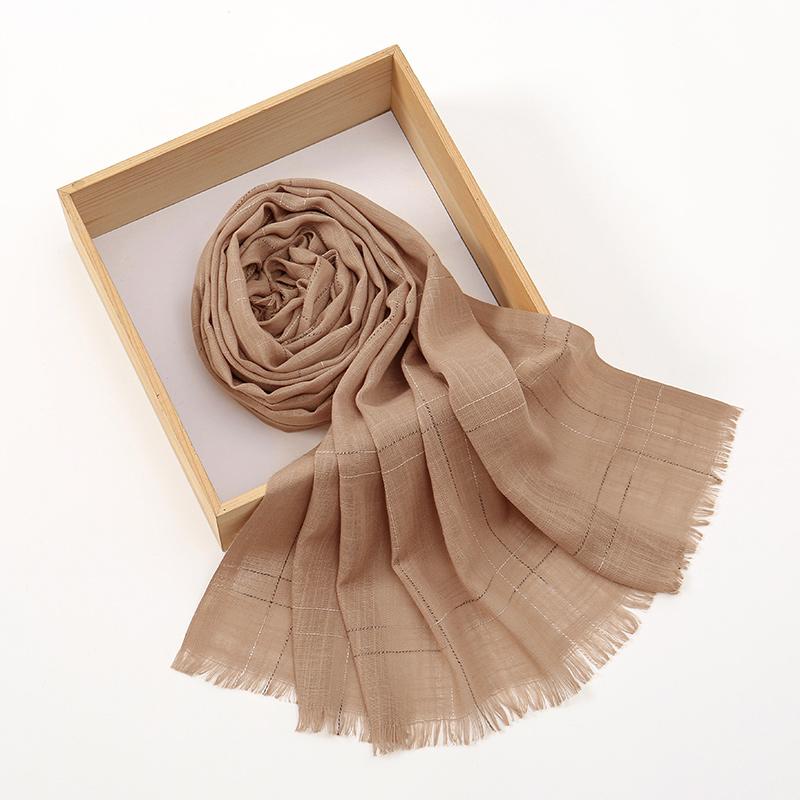 New Plaid Cotton Hijab For Women Solid Wrap And Shawls Musulman Headband Islamic Turban Headband Maxi Headscarf Foulard 180*65cm