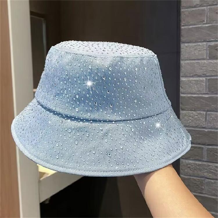 Summer Sun Hat Foldable Outdoor Hat With Rhinestones Decors Sun Protections Fisherman Hat For Women Travel Vacation Wear