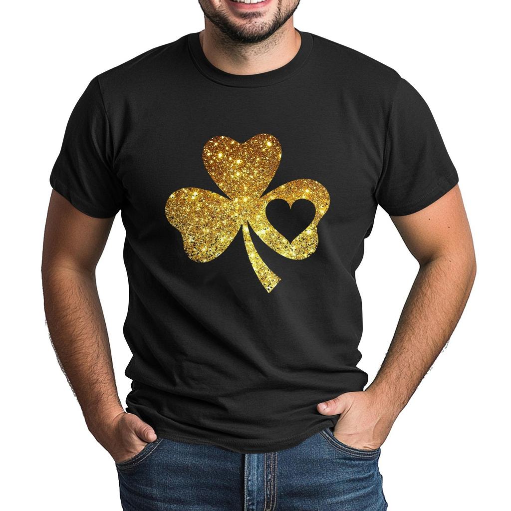 St. Patrick's Adult Green Crew-neck Short-sleeved Printed Green Three-leaf T-shirt