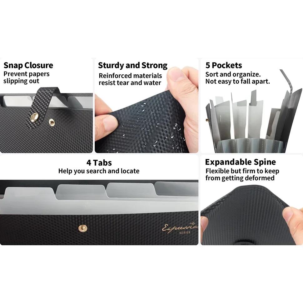 Expanding File Folder,5 Pocket Folders for Documents,Portable Paper Organizer for School Office Supplies,A4 Size