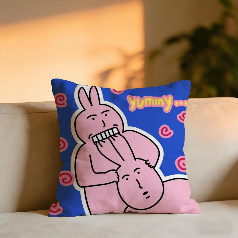 Pink Bunny Cue Cushion Cover Cozy Velvet Throw PillowSoft Warm Cushion For Sofa Bed