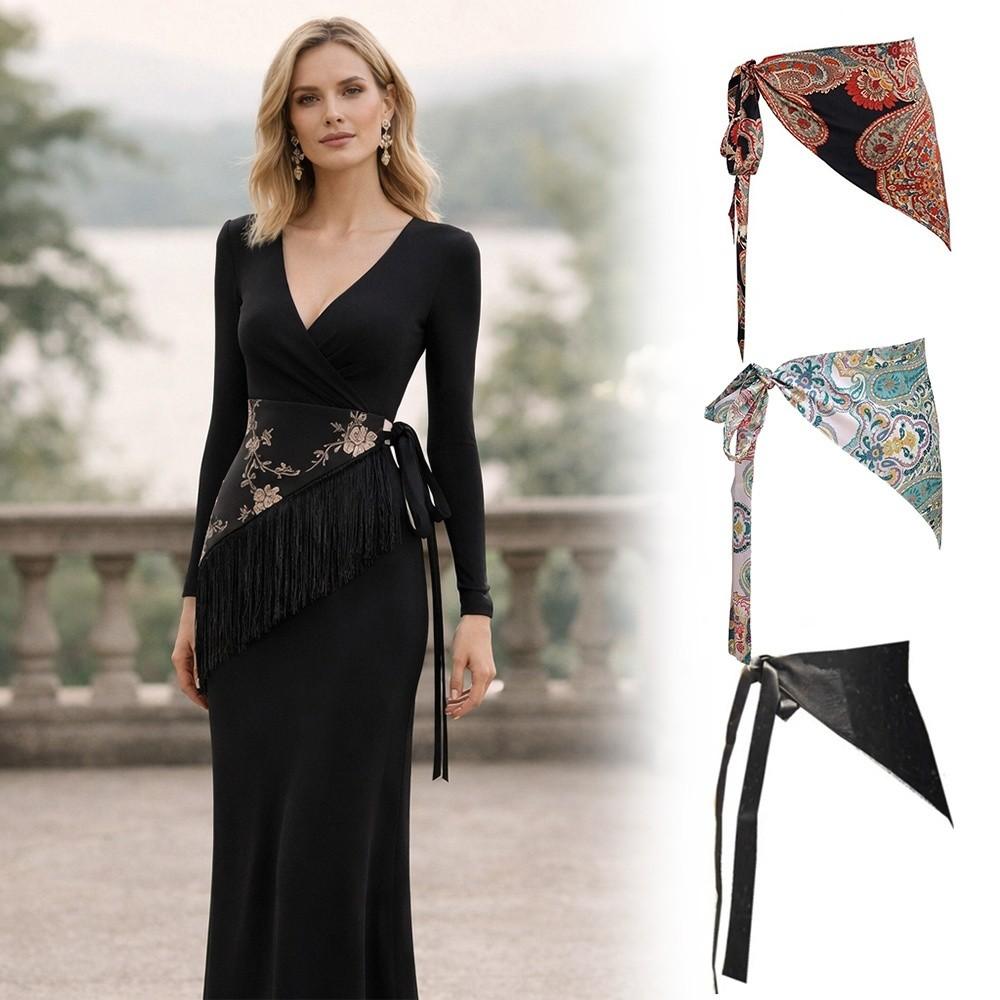 Bohemian Floral Triangular Belt Ethnic Decorative Skirt New Hip Scarf  Casual Wear