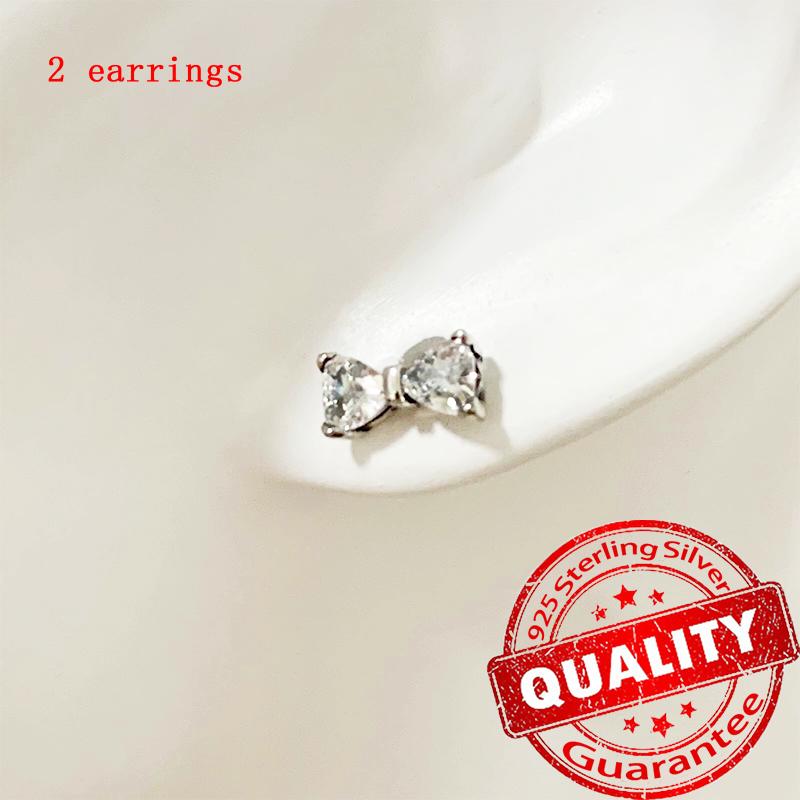 New Copper Sparkling Pink Bow Stud Earrings & Pavé Dangle Hoop Earrings For Girl Sweet Romantic Jewelry Gift