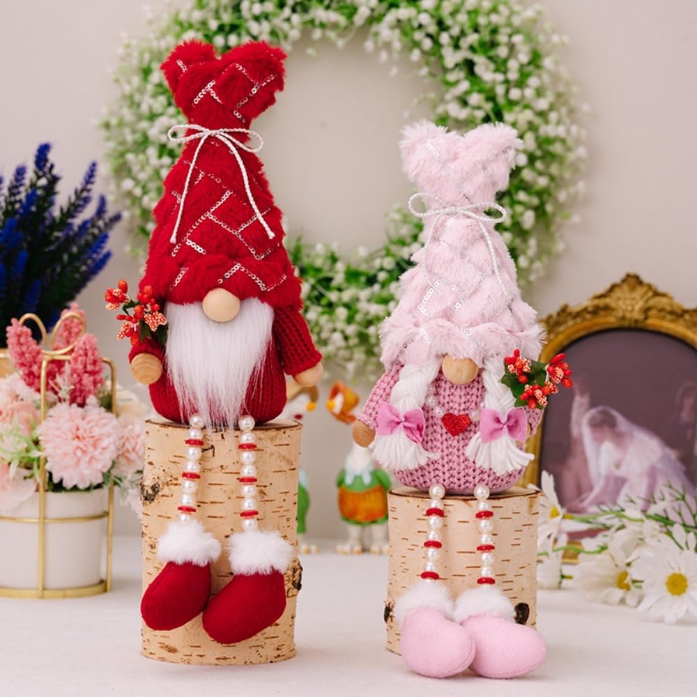 Mother's Day Gnomes Plush Gifts for Women -2Pcs Spring Couple Gnome Decoration Home Decor Wedding Mom Gnomes Ornaments GIF