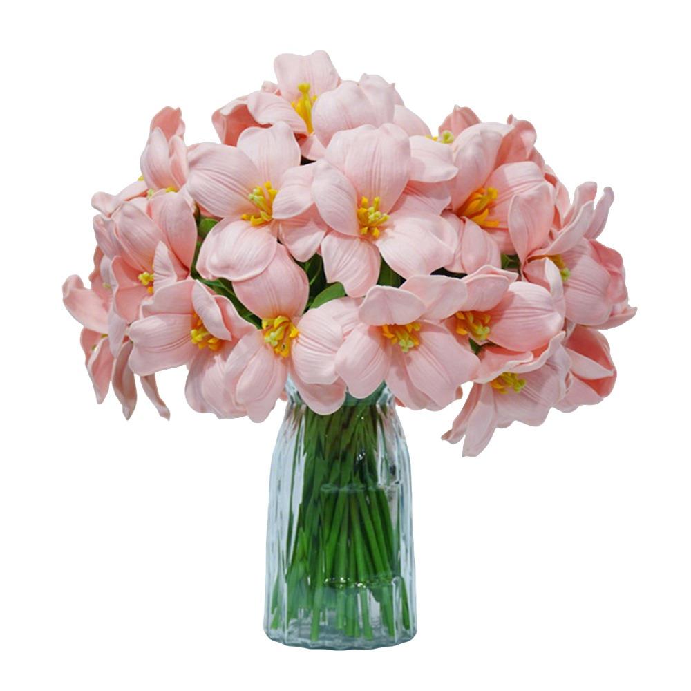 5pcs Large Petal PU Simulation Flower Soft Fake Flowering Design Tulip Artificial Flower Brownie Tulip