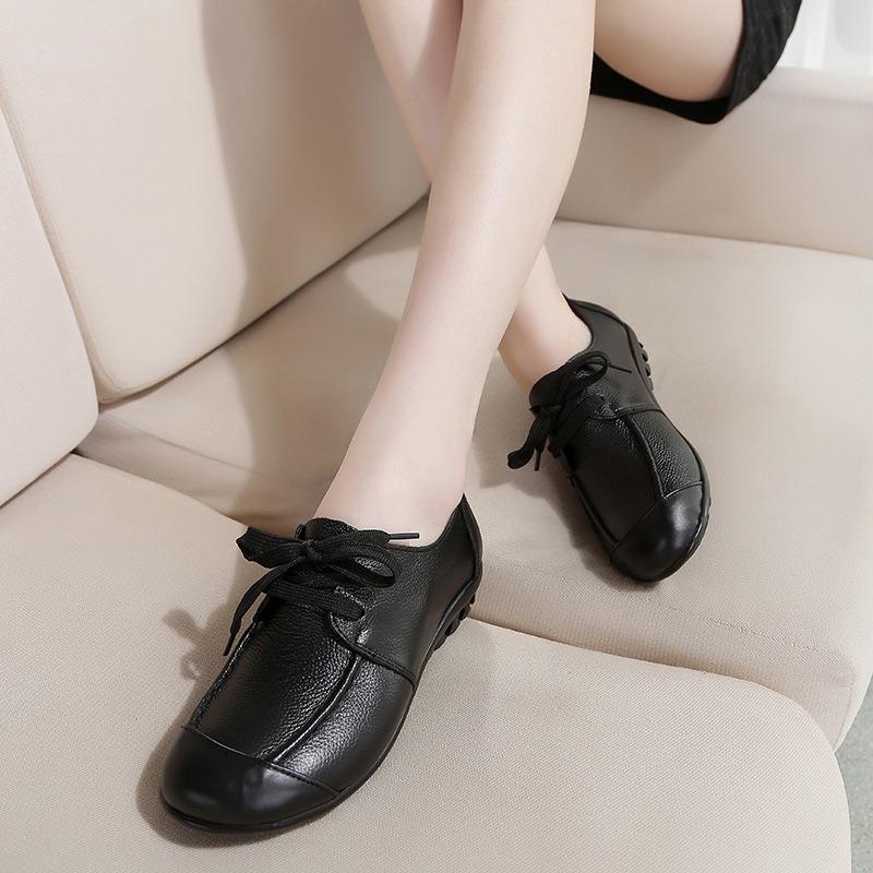 Spring new mother shoes single shoes flat middle-aged square dance lace-up single shoes large size women's shoes deep mouth