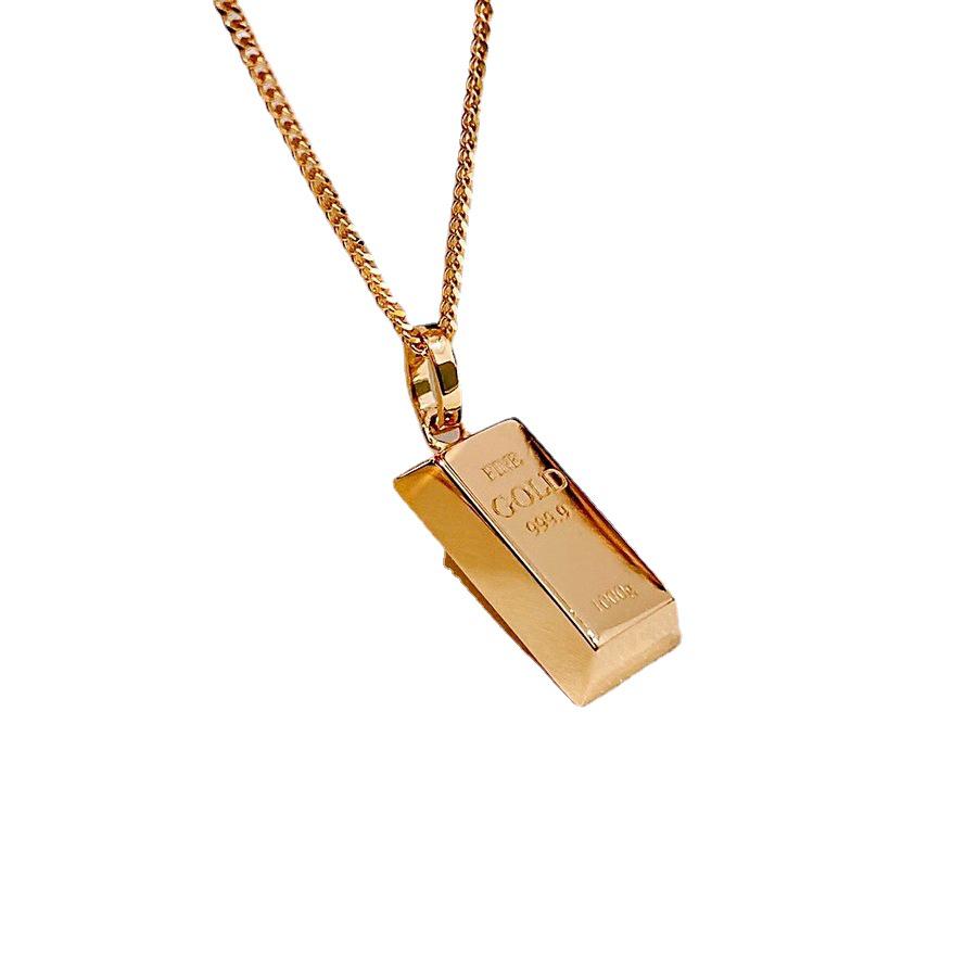 18k Gold-Plated Small Gold Bar Pendant Necklace - Xiaohongshu Recommended Trend